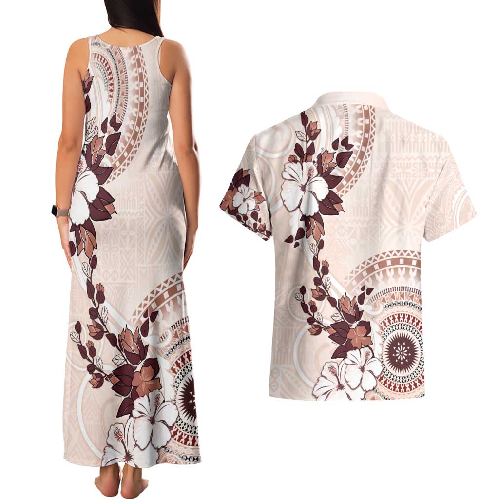 Bula Fiji Language Week Couples Matching Tank Maxi Dress and Hawaiian Shirt Fijian Tapa Pattern With Tagimoucia Flower