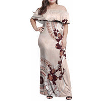 Bula Fiji Language Week Family Matching Off Shoulder Maxi Dress and Hawaiian Shirt Fijian Tapa Pattern With Tagimoucia Flower