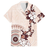 Bula Fiji Language Week Family Matching Puletasi and Hawaiian Shirt Fijian Tapa Pattern With Tagimoucia Flower LT05 Dad's Shirt - Short Sleeve Beige - Polynesian Pride