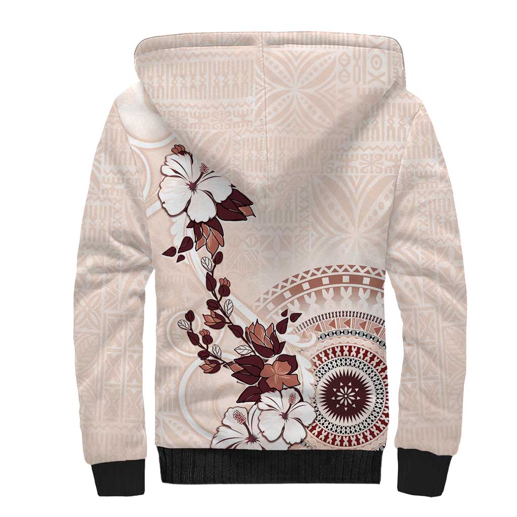 Bula Fiji Language Week Sherpa Hoodie Fijian Tapa Pattern With Tagimoucia Flower