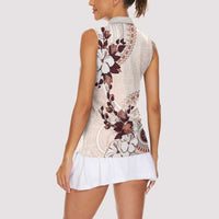Bula Fiji Language Week Women Sleeveless Polo Shirt Fijian Tapa Pattern With Tagimoucia Flower