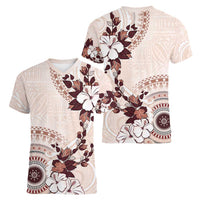 Bula Fiji Language Week Women V-Neck T-Shirt Fijian Tapa Pattern With Tagimoucia Flower