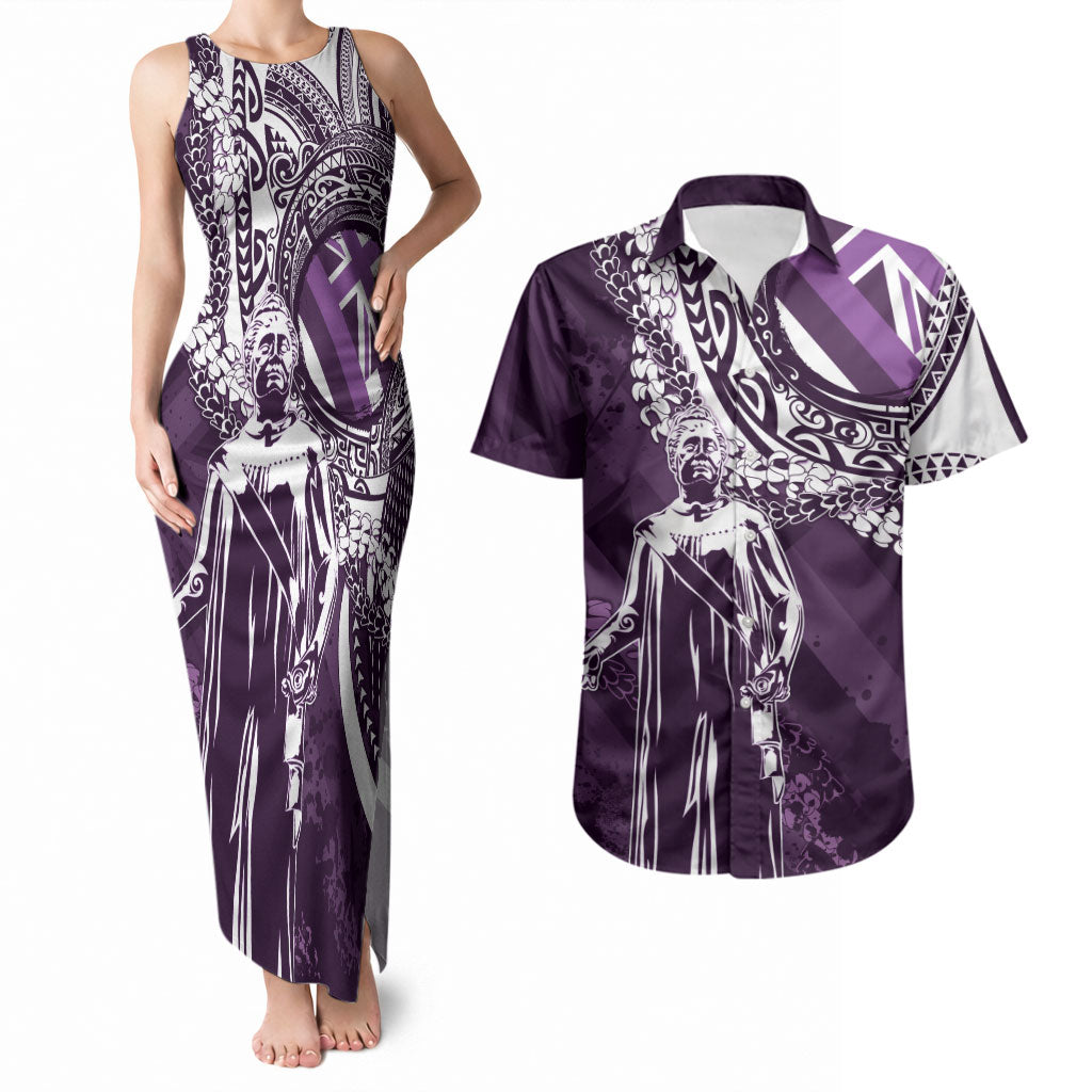 Hawaii Queen Liliuokalani Couples Matching Tank Maxi Dress and Hawaiian Shirt Hawaiian Maile Lei Flag Style