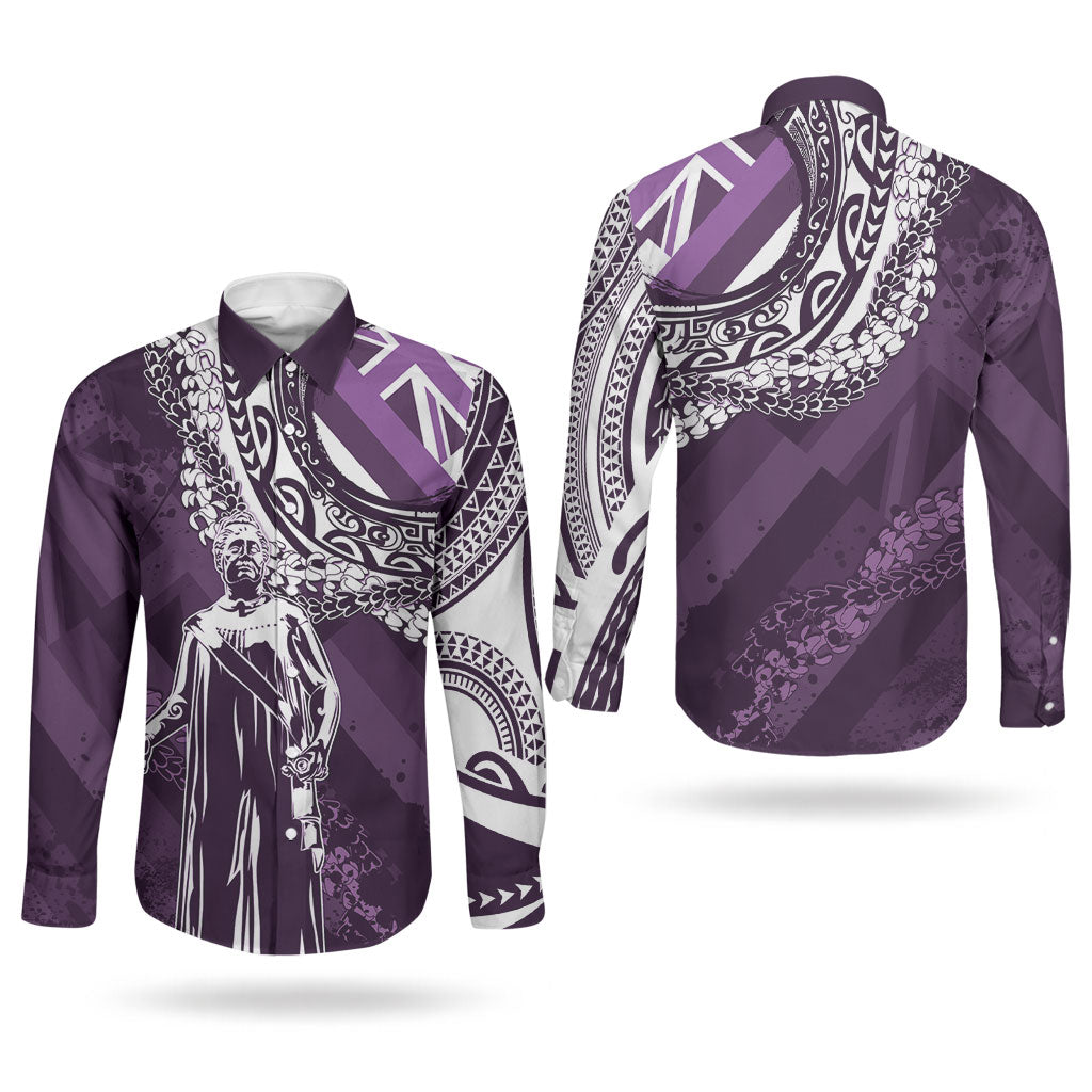 Hawaii Queen Liliuokalani Couples Matching Tank Maxi Dress and Long Sleeve Button Shirt Hawaiian Maile Lei Flag Style LT05 - Polynesian Pride