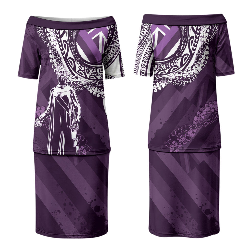 Hawaii Queen Liliuokalani Family Matching Puletasi and Hawaiian Shirt Hawaiian Maile Lei Flag Style LT05 Mom's Dress Purple - Polynesian Pride