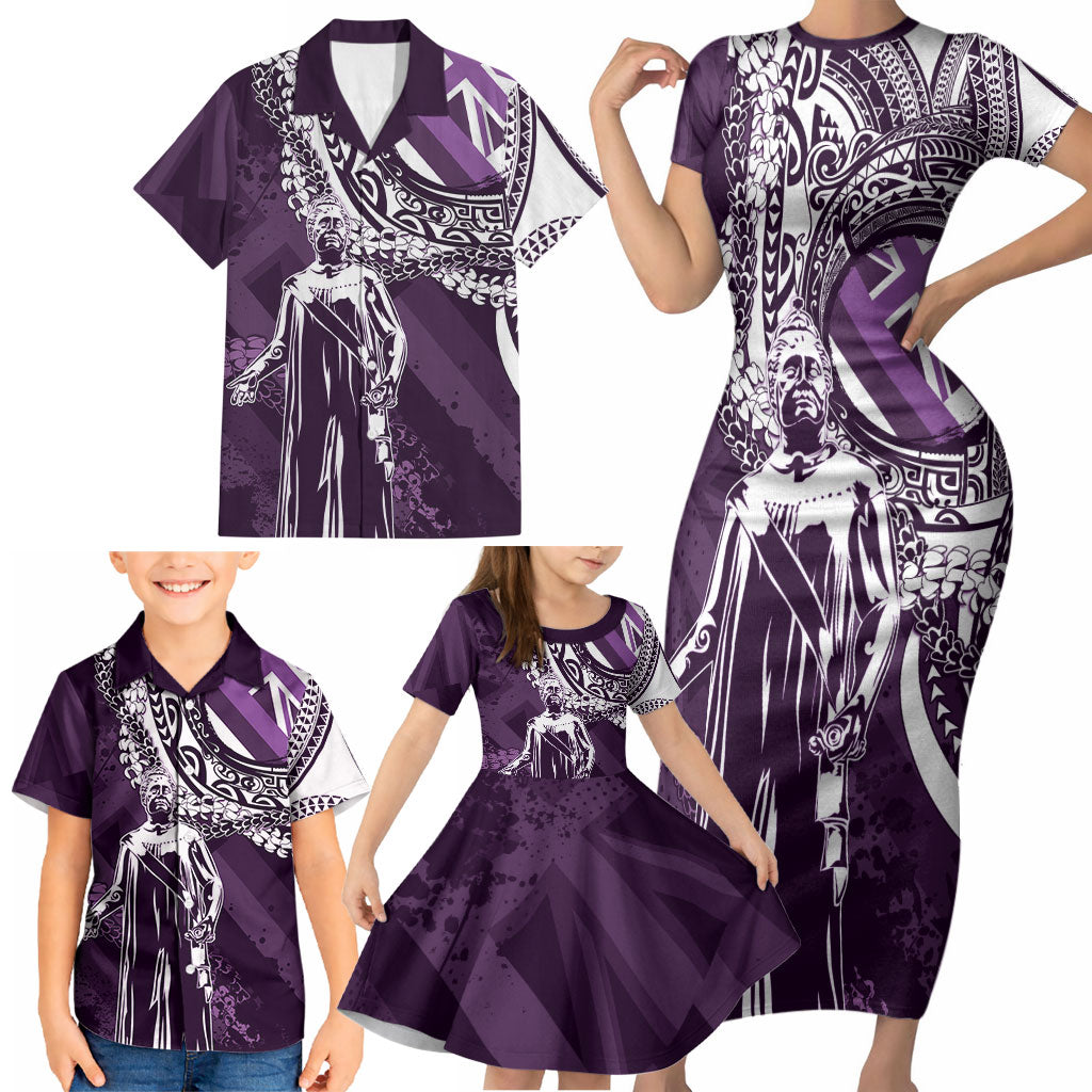 Hawaii Queen Liliuokalani Family Matching Short Sleeve Bodycon Dress and Hawaiian Shirt Hawaiian Maile Lei Flag Style
