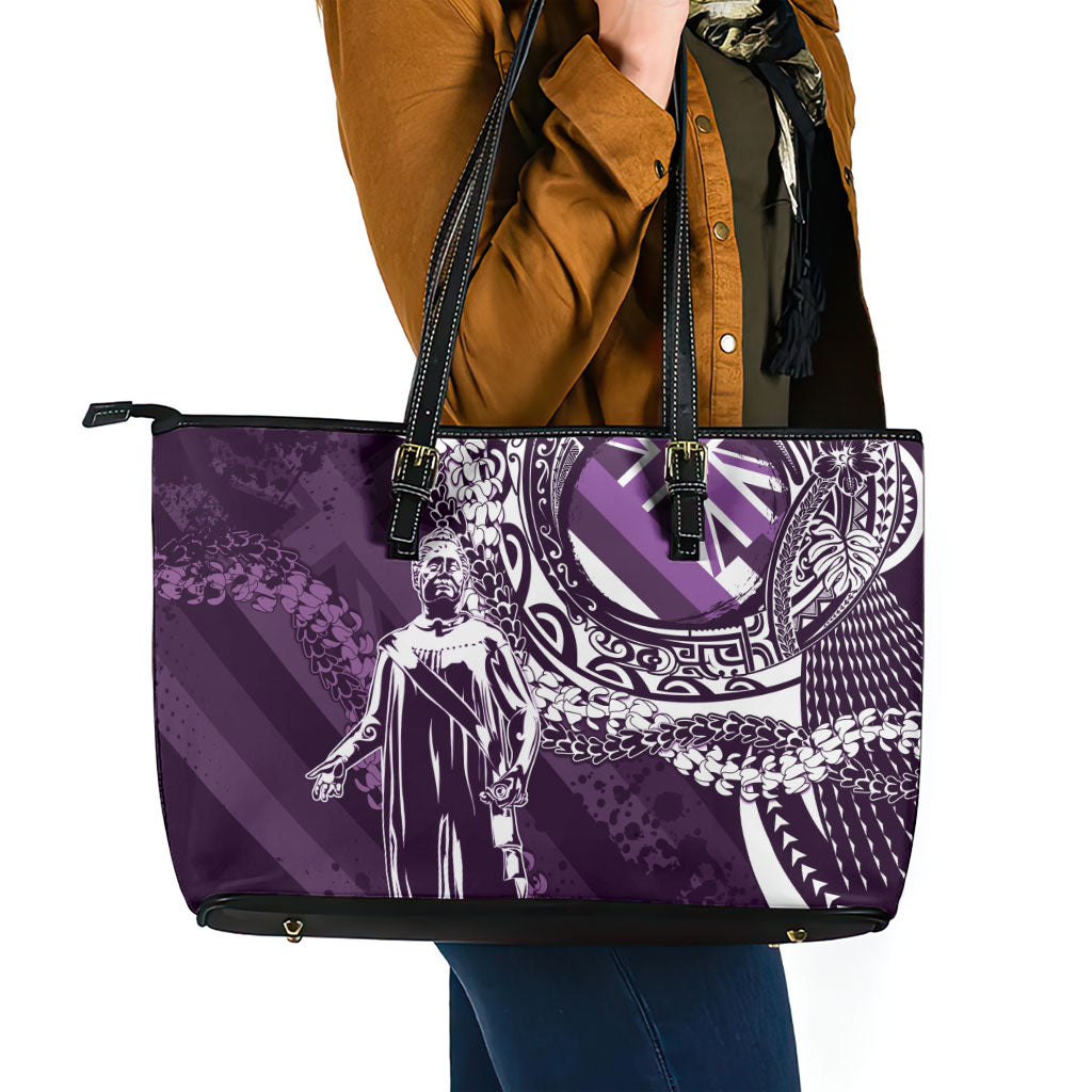 Hawaii Queen Liliuokalani Leather Tote Bag Hawaiian Maile Lei Flag Style LT05 - Polynesian Pride
