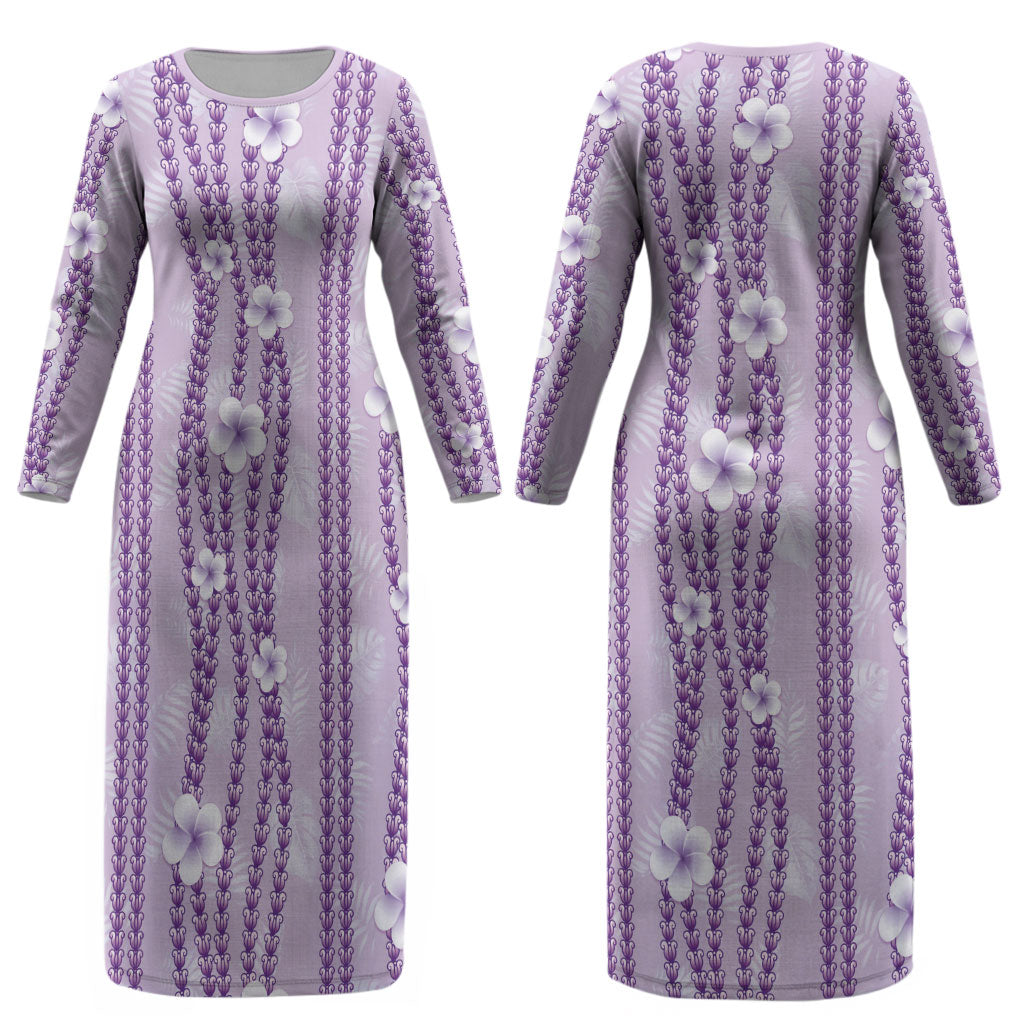 Hawaii Queen Liliuokalani Couples Matching Long Sleeve Bodycon Dress and Hawaiian Shirt Lavender Lei Pua Kalaunu