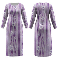 Hawaii Queen Liliuokalani Couples Matching Long Sleeve Bodycon Dress and Hawaiian Shirt Lavender Lei Pua Kalaunu
