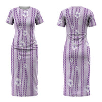 Hawaii Queen Liliuokalani Couples Matching Short Sleeve Bodycon Dress and Hawaiian Shirt Lavender Lei Pua Kalaunu