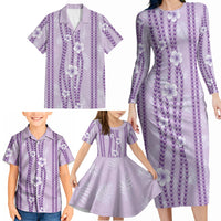 Hawaii Queen Liliuokalani Family Matching Long Sleeve Bodycon Dress and Hawaiian Shirt Lavender Lei Pua Kalaunu LT05 - Polynesian Pride