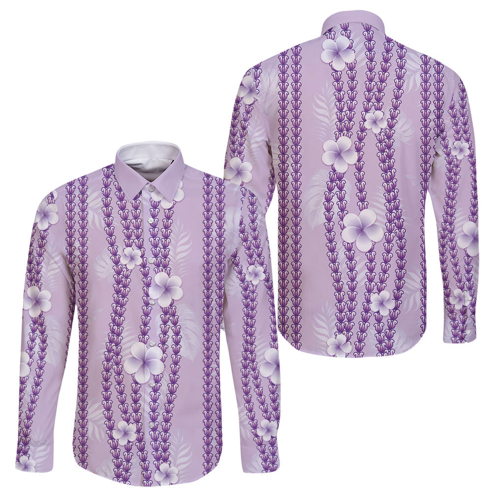 Hawaii Queen Liliuokalani Family Matching Off Shoulder Maxi Dress and Hawaiian Shirt Lavender Lei Pua Kalaunu LT05 Dad's Shirt - Long Sleeve Lavender - Polynesian Pride