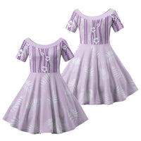 Hawaii Queen Liliuokalani Family Matching Off Shoulder Short Dress and Hawaiian Shirt Lavender Lei Pua Kalaunu LT05 Daughter's Dress Lavender - Polynesian Pride