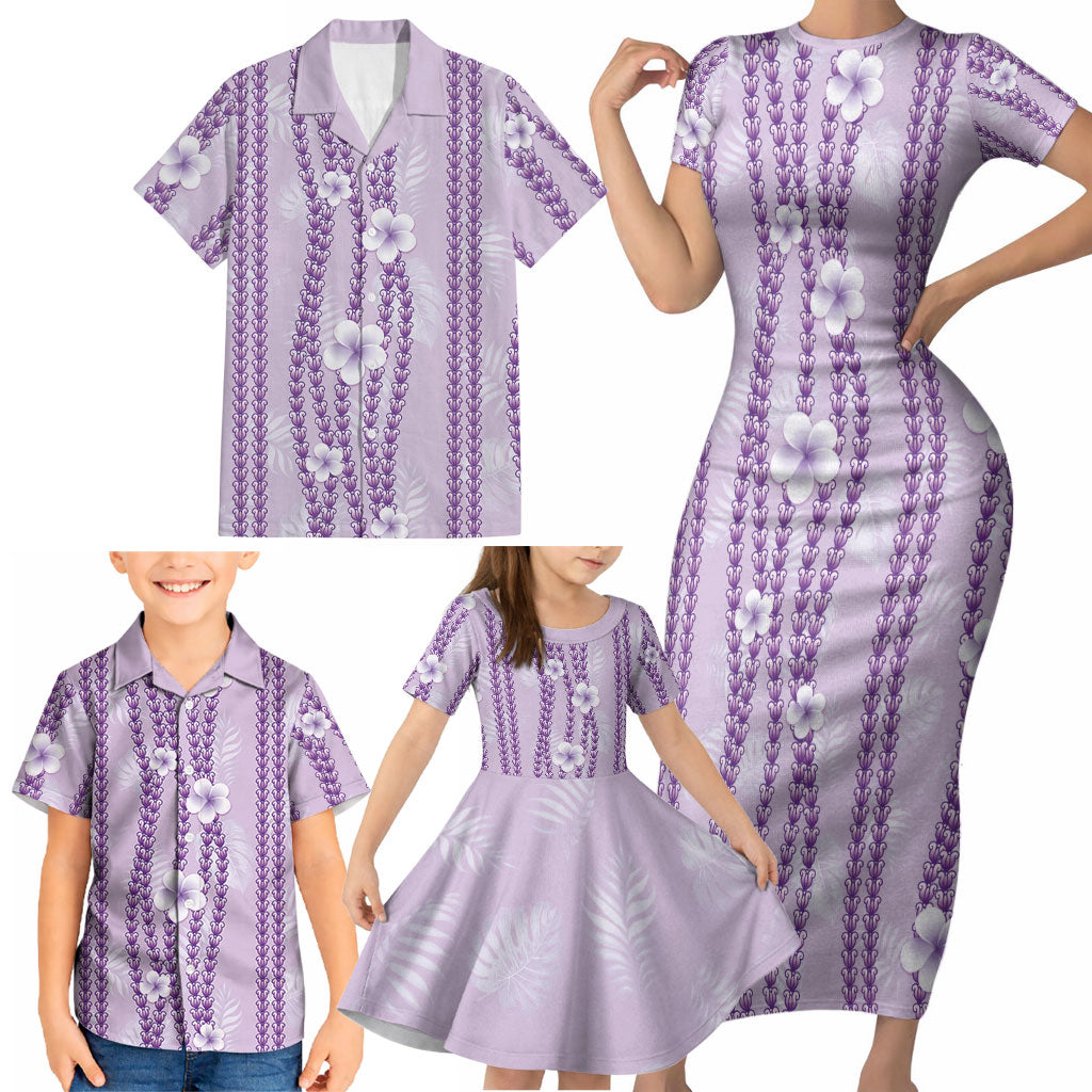 Hawaii Queen Liliuokalani Family Matching Short Sleeve Bodycon Dress and Hawaiian Shirt Lavender Lei Pua Kalaunu