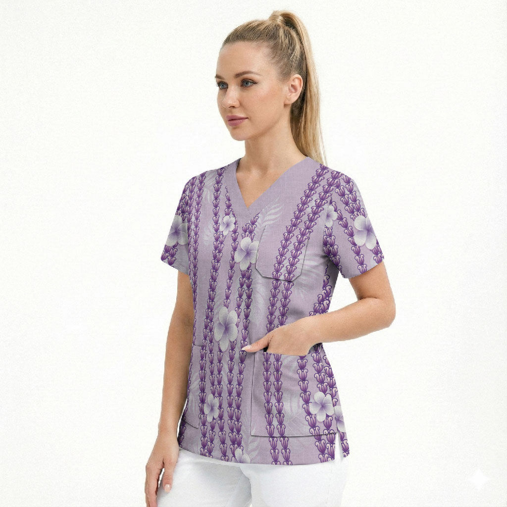 Hawaii Queen Liliuokalani Scrub Top Lavender Lei Pua Kalaunu LT05 - Polynesian Pride
