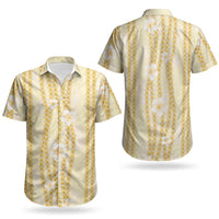 Hawaii Queen Liliuokalani Couples Matching Long Sleeve Bodycon Dress and Hawaiian Shirt Gold Lei Pua Kalaunu