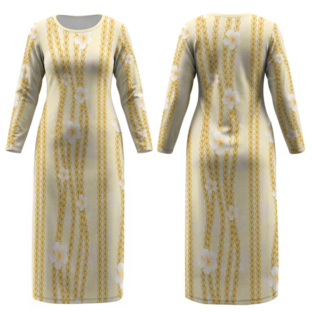 Hawaii Queen Liliuokalani Couples Matching Long Sleeve Bodycon Dress and Hawaiian Shirt Gold Lei Pua Kalaunu