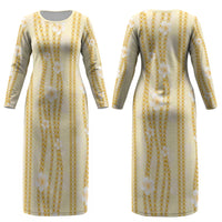 Hawaii Queen Liliuokalani Couples Matching Long Sleeve Bodycon Dress and Hawaiian Shirt Gold Lei Pua Kalaunu