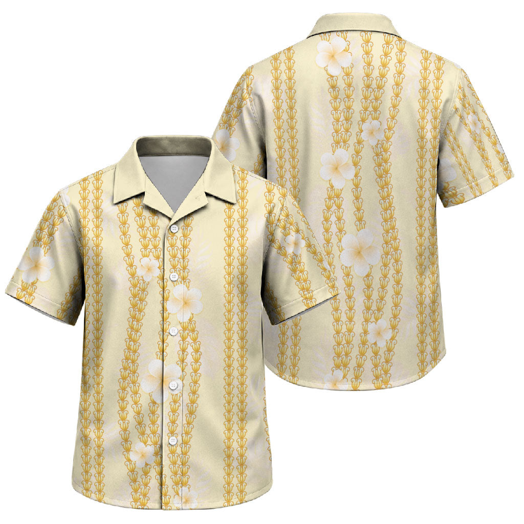 Hawaii Queen Liliuokalani Family Matching Off The Shoulder Long Sleeve Dress and Hawaiian Shirt Gold Lei Pua Kalaunu LT05 Son's Shirt Gold - Polynesian Pride