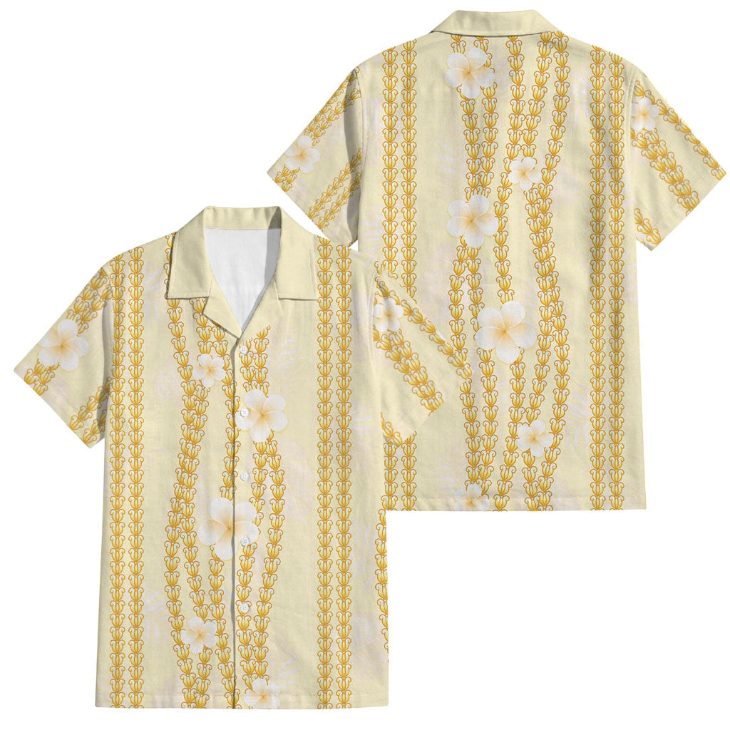 Hawaii Queen Liliuokalani Family Matching Off Shoulder Maxi Dress and Hawaiian Shirt Gold Lei Pua Kalaunu LT05 Dad's Shirt - Short Sleeve Gold - Polynesian Pride