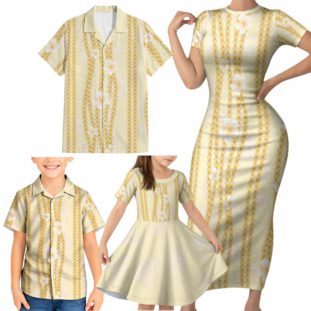 Hawaii Queen Liliuokalani Family Matching Short Sleeve Bodycon Dress and Hawaiian Shirt Gold Lei Pua Kalaunu