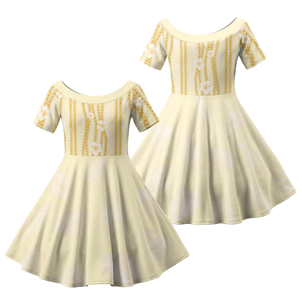 Hawaii Queen Liliuokalani Family Matching Short Sleeve Bodycon Dress and Hawaiian Shirt Gold Lei Pua Kalaunu LT05 Daughter's Dress Gold - Polynesian Pride