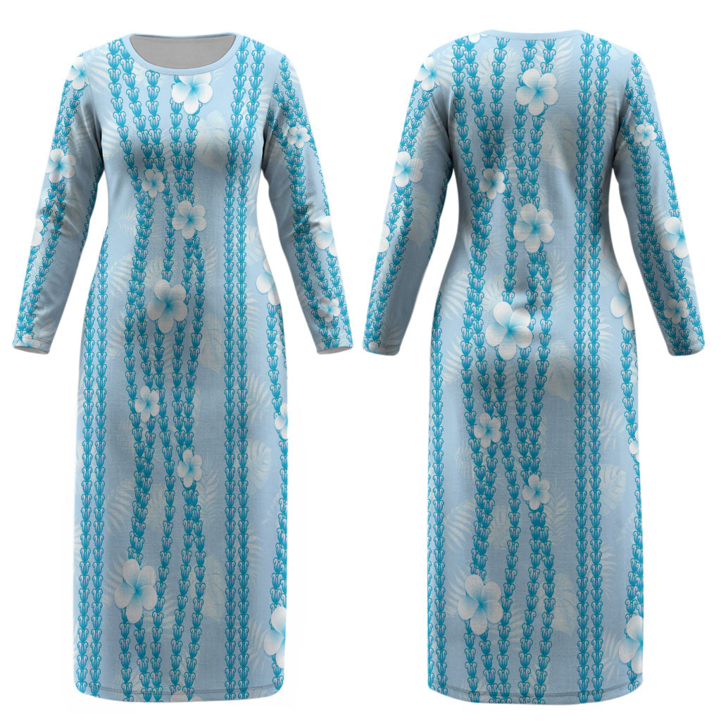 Hawaii Queen Liliuokalani Couples Matching Long Sleeve Bodycon Dress and Hawaiian Shirt Blue Lei Pua Kalaunu