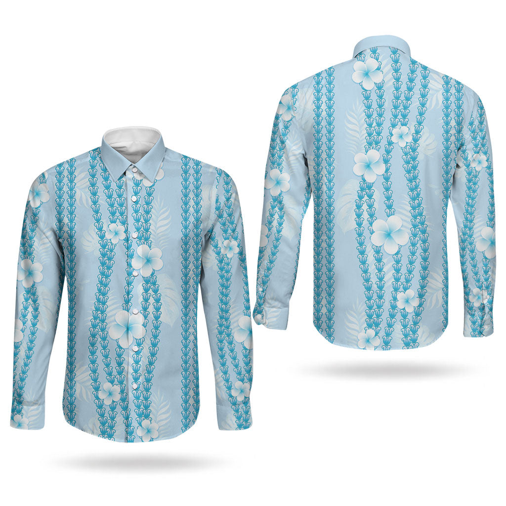 Hawaii Queen Liliuokalani Couples Matching Long Sleeve Bodycon Dress and Long Sleeve Button Shirt Blue Lei Pua Kalaunu LT05 - Polynesian Pride