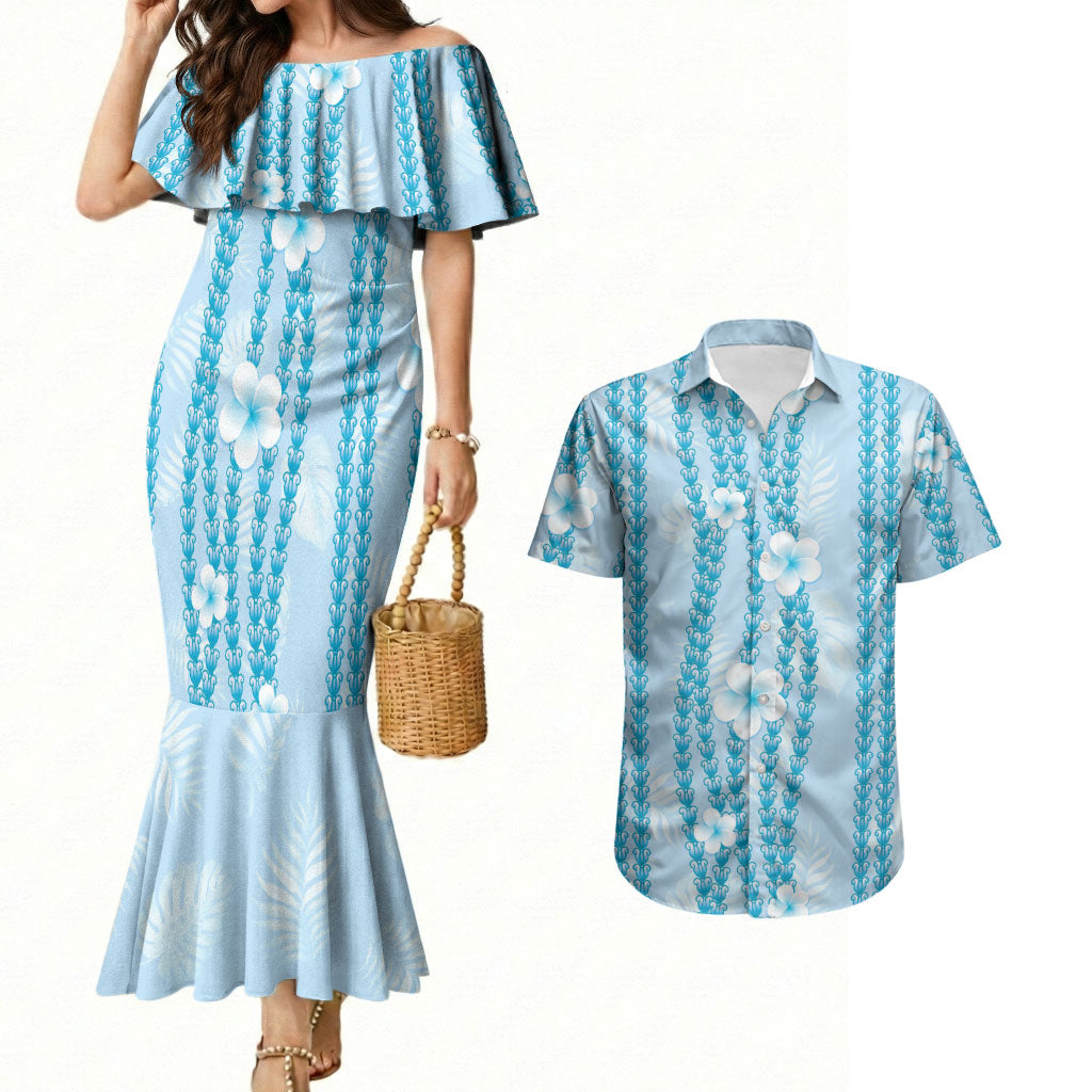 Hawaii Queen Liliuokalani Couples Matching Mermaid Dress and Hawaiian Shirt Blue Lei Pua Kalaunu