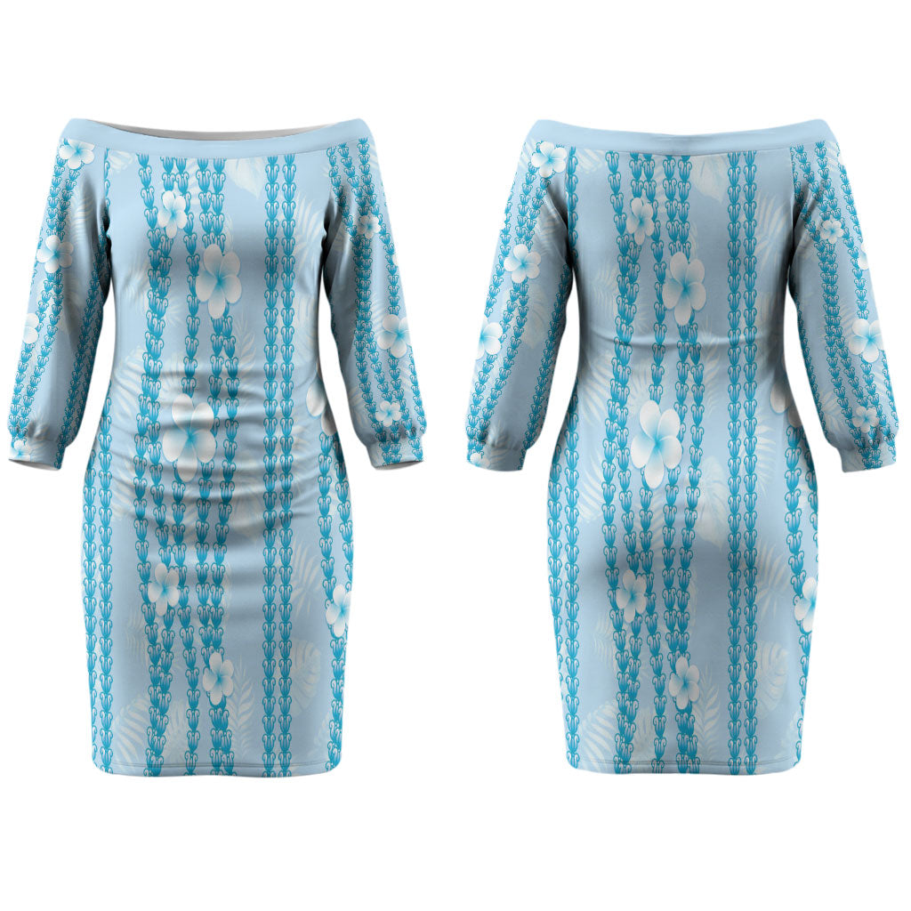 Hawaii Queen Liliuokalani Couples Matching Off The Shoulder Long Sleeve Dress and Hawaiian Shirt Blue Lei Pua Kalaunu