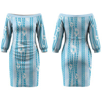 Hawaii Queen Liliuokalani Couples Matching Off The Shoulder Long Sleeve Dress and Hawaiian Shirt Blue Lei Pua Kalaunu