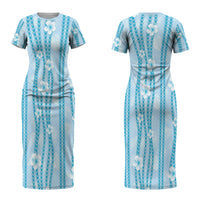 Hawaii Queen Liliuokalani Couples Matching Short Sleeve Bodycon Dress and Hawaiian Shirt Blue Lei Pua Kalaunu