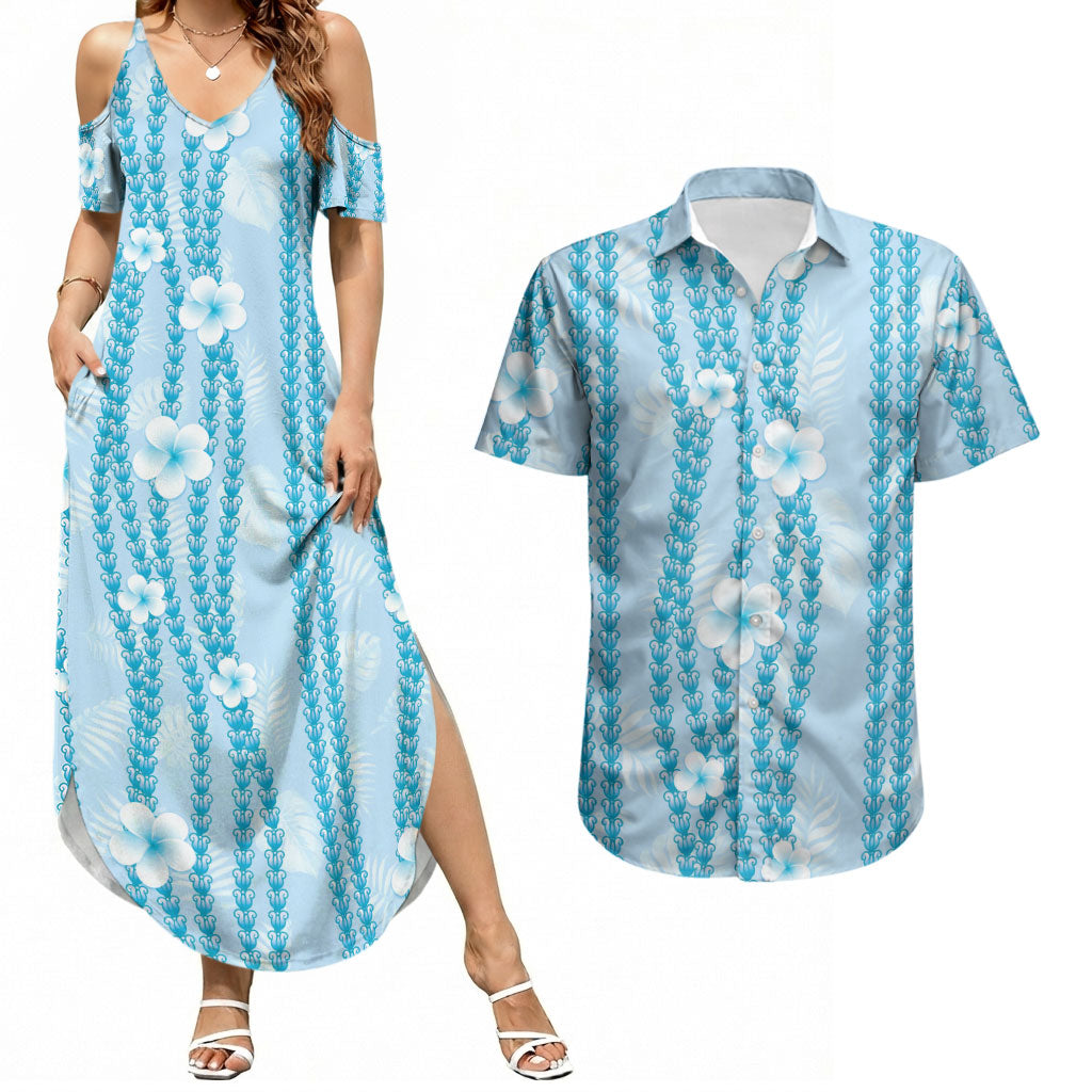 Hawaii Queen Liliuokalani Couples Matching Summer Maxi Dress and Hawaiian Shirt Blue Lei Pua Kalaunu
