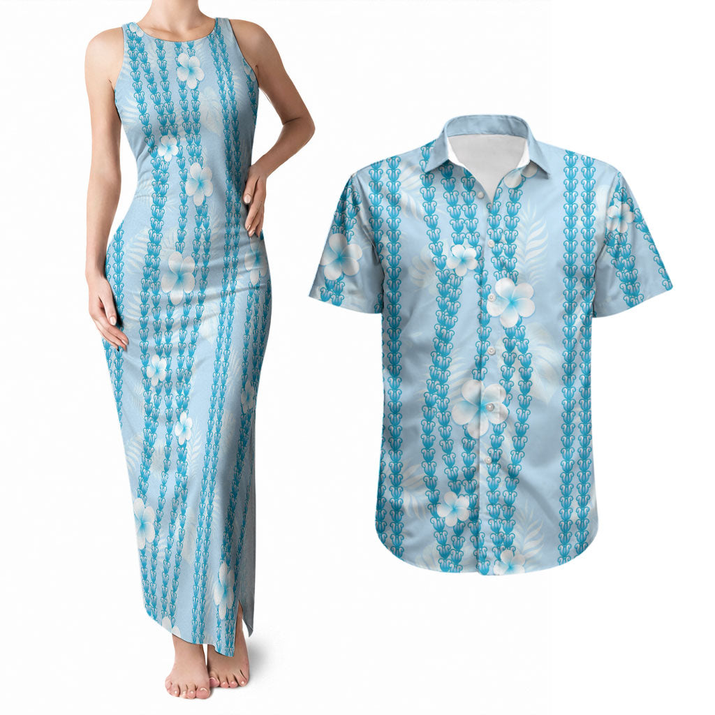 Hawaii Queen Liliuokalani Couples Matching Tank Maxi Dress and Hawaiian Shirt Blue Lei Pua Kalaunu