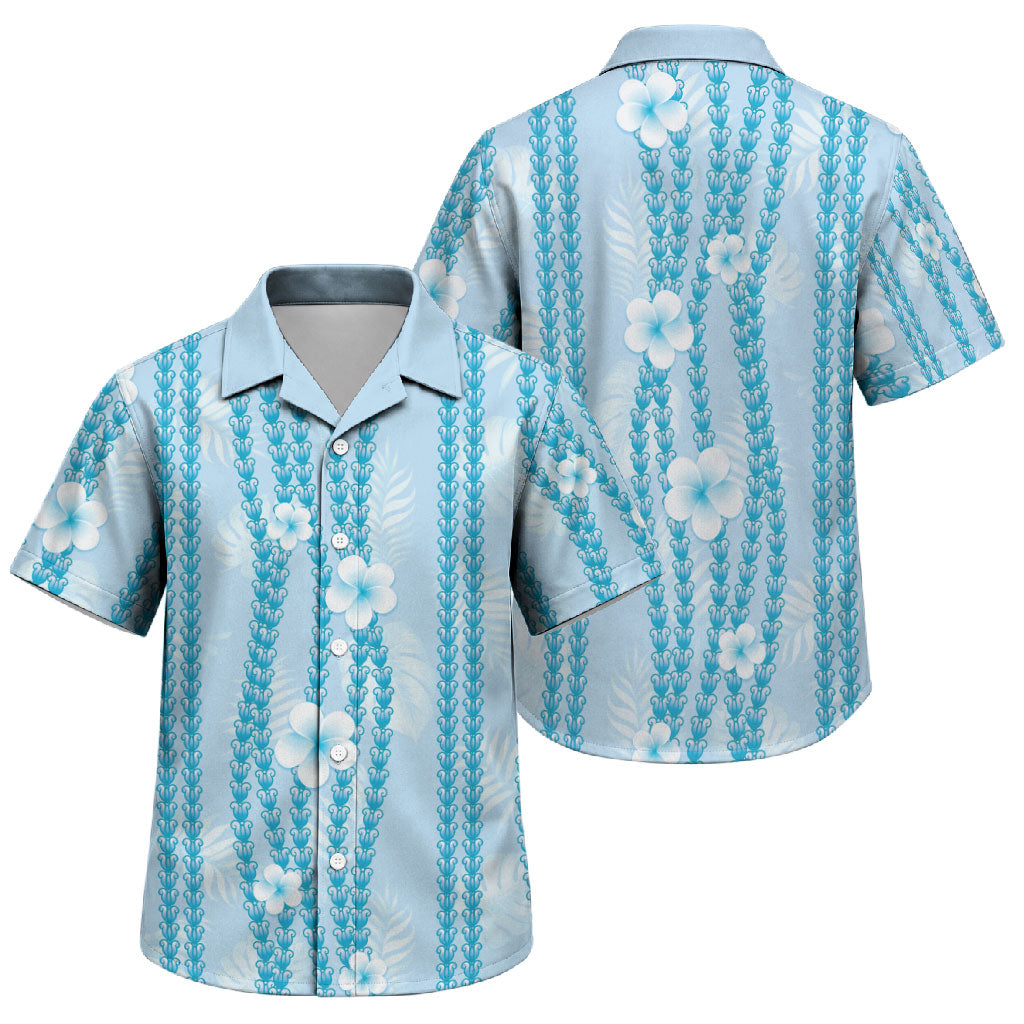 Hawaii Queen Liliuokalani Family Matching Off Shoulder Maxi Dress and Hawaiian Shirt Blue Lei Pua Kalaunu LT05 Son's Shirt Blue - Polynesian Pride