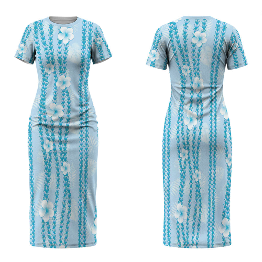 Hawaii Queen Liliuokalani Family Matching Short Sleeve Bodycon Dress and Hawaiian Shirt Blue Lei Pua Kalaunu LT05 Mom's Dress Blue - Polynesian Pride