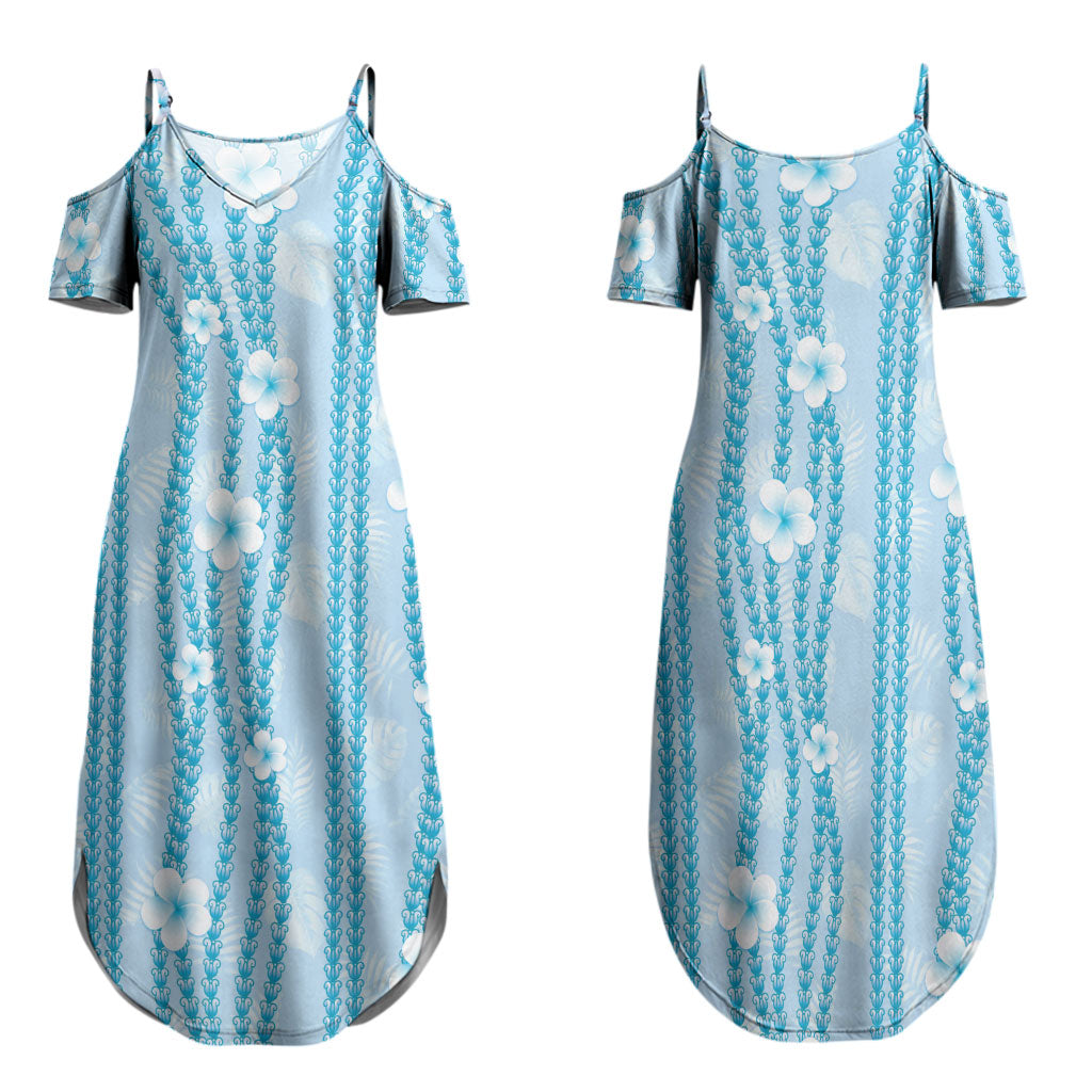 Hawaii Queen Liliuokalani Family Matching Summer Maxi Dress and Hawaiian Shirt Blue Lei Pua Kalaunu LT05 Mom's Dress Blue - Polynesian Pride