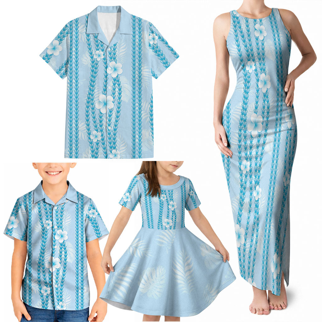 Hawaii Queen Liliuokalani Family Matching Tank Maxi Dress and Hawaiian Shirt Blue Lei Pua Kalaunu