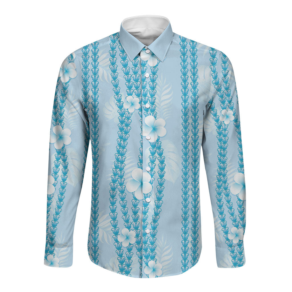 Hawaii Queen Liliuokalani Long Sleeve Button Shirt Blue Lei Pua Kalaunu