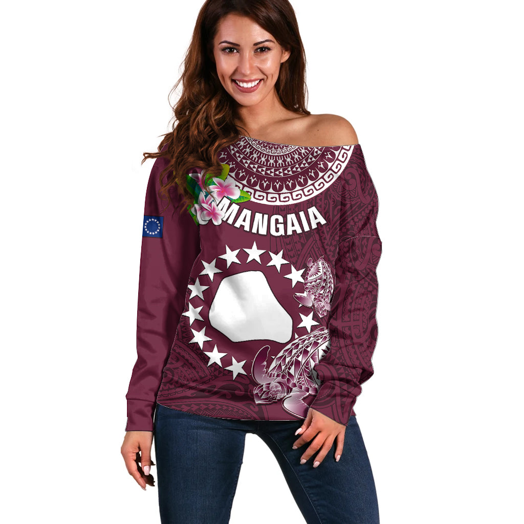 Cook Islands Mangaia Off Shoulder Sweater Coat Of Arms Plumeria Polynesian Turtle LT05 Women Pink - Polynesian Pride