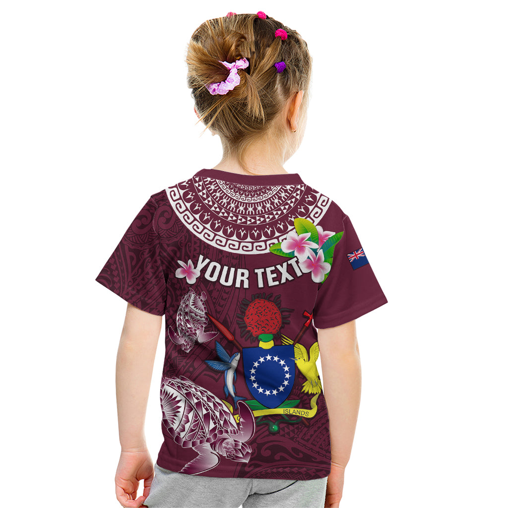 Personalized Cook Islands Mangaia Kid T Shirt Coat Of Arms Plumeria Polynesian Turtle LT05 - Polynesian Pride