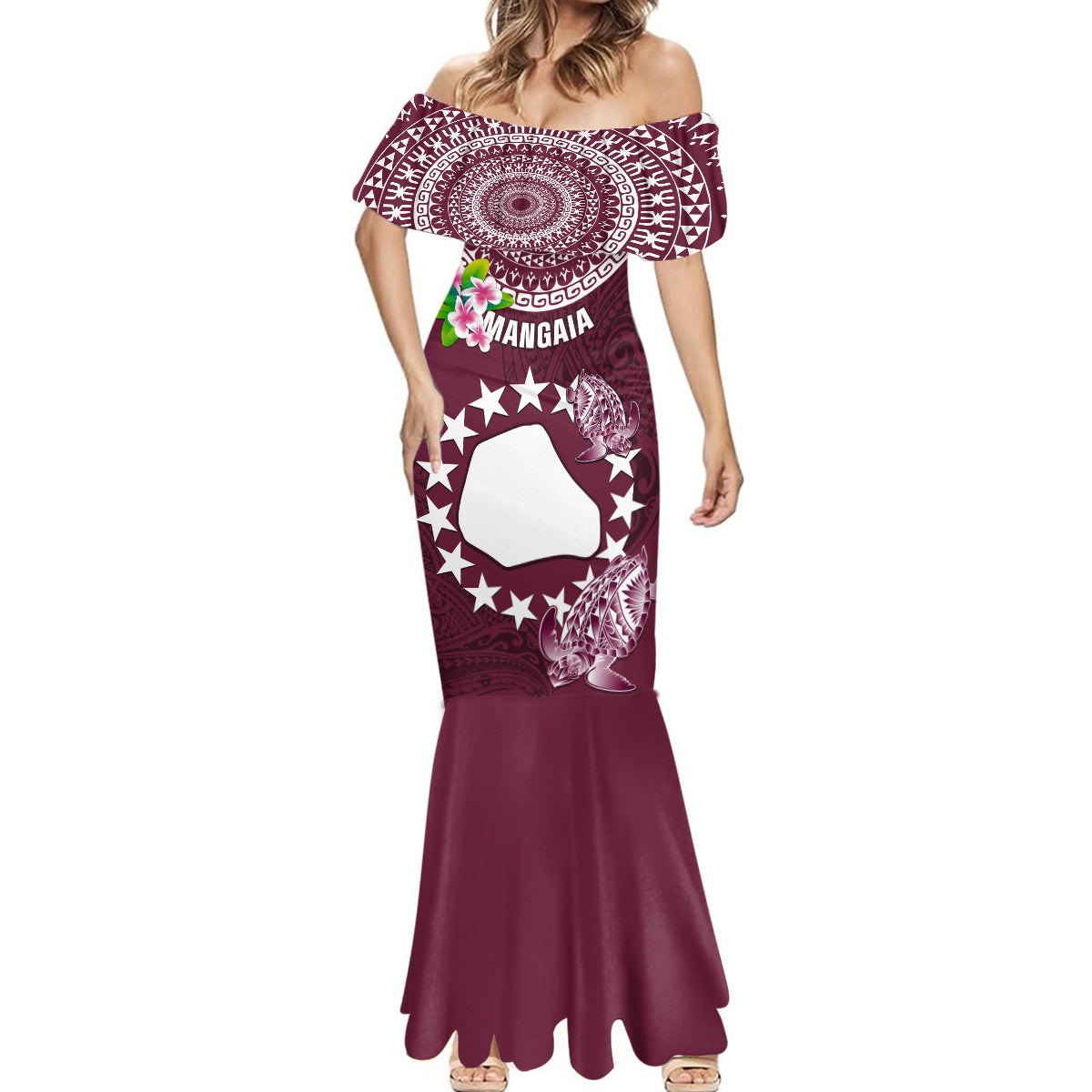 Personalized Cook Islands Mangaia Mermaid Dress Coat Of Arms Plumeria Polynesian Turtle LT05 - Polynesian Pride