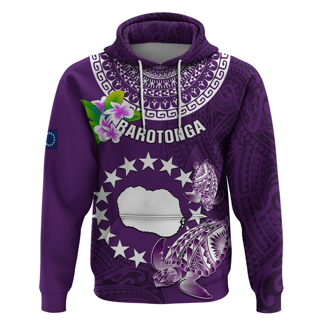 Cook Islands Rarotonga Hoodie Coat Of Arms Plumeria Polynesian Turtle LT05 Pullover Hoodie Purple - Polynesian Pride