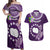 Personalized Cook Islands Rarotonga Couples Matching Off Shoulder Maxi Dress and Hawaiian Shirt Coat Of Arms Plumeria Polynesian Turtle LT05 Purple - Polynesian Pride