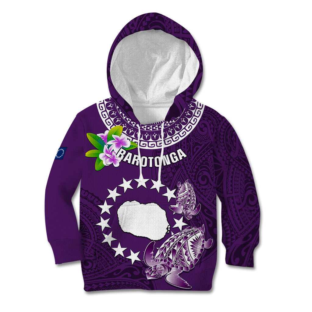 Personalized Cook Islands Rarotonga Kid Hoodie Coat Of Arms Plumeria Polynesian Turtle LT05 Hoodie Purple - Polynesian Pride