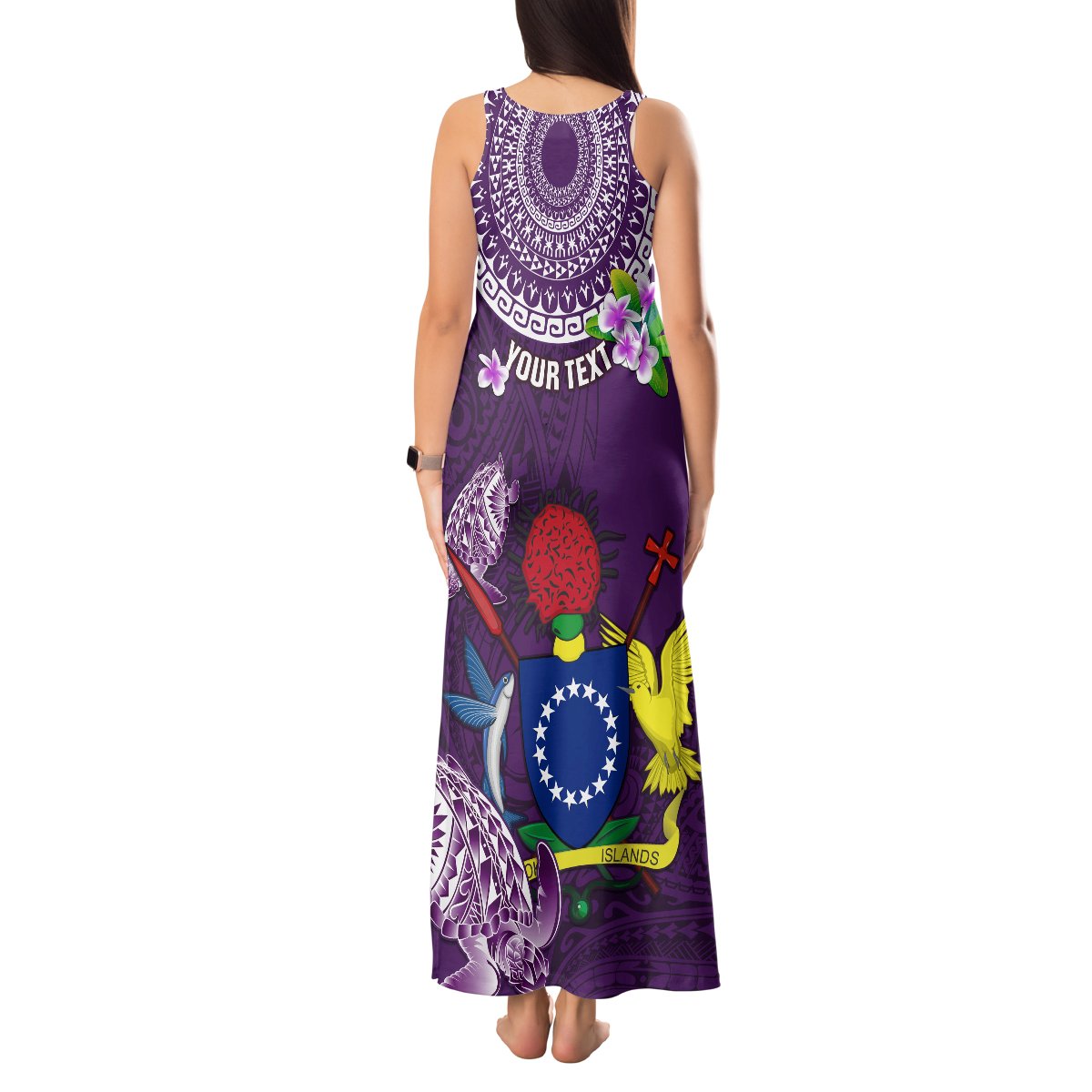 Personalized Cook Islands Rarotonga Tank Maxi Dress Coat Of Arms Plumeria Polynesian Turtle LT05 - Polynesian Pride