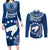 Cook Islands Pukapuka Couples Matching Long Sleeve Bodycon Dress and Long Sleeve Button Shirts Coat Of Arms Plumeria Polynesian Turtle LT05 Blue - Polynesian Pride