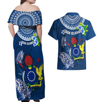 Cook Islands Pukapuka Couples Matching Off Shoulder Maxi Dress and Hawaiian Shirt Coat Of Arms Plumeria Polynesian Turtle LT05 - Polynesian Pride