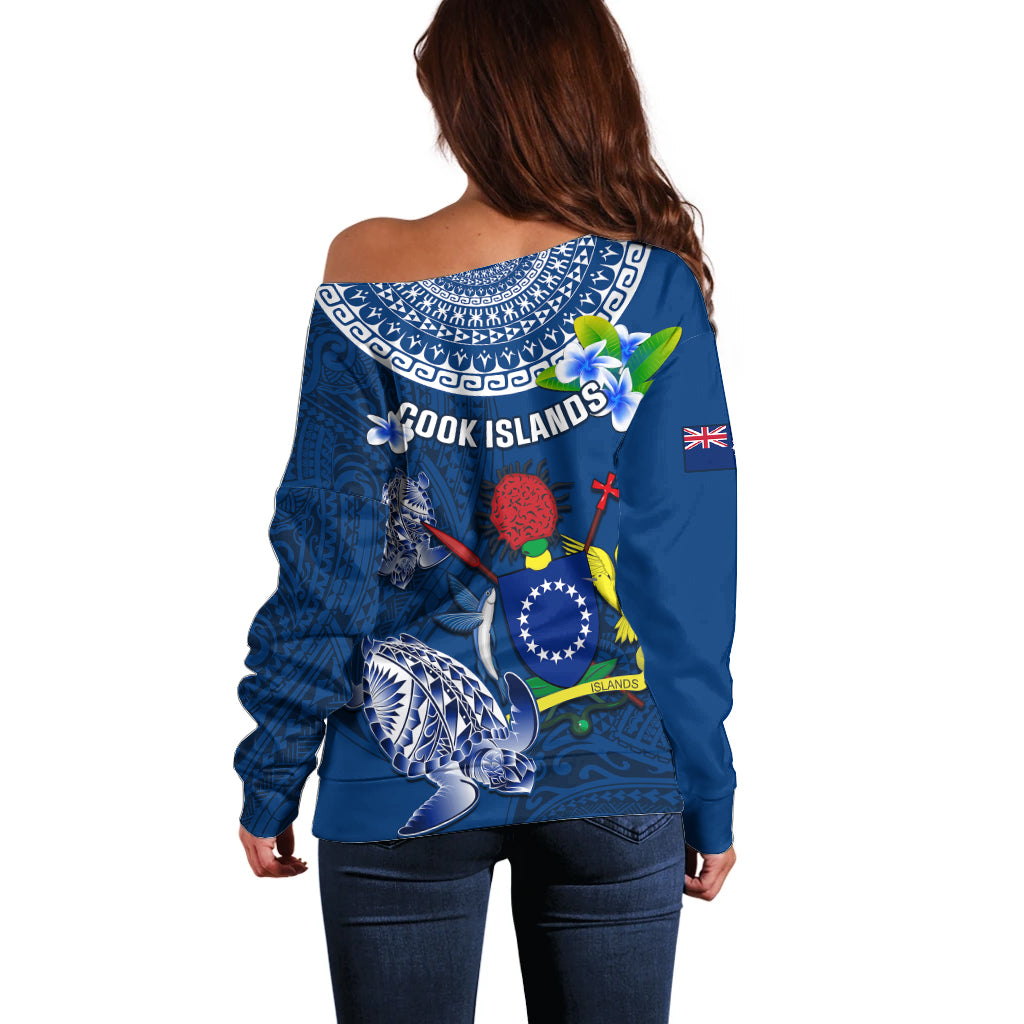 Cook Islands Pukapuka Off Shoulder Sweater Coat Of Arms Plumeria Polynesian Turtle LT05 - Polynesian Pride