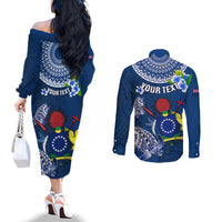Personalized Cook Islands Pukapuka Couples Matching Off The Shoulder Long Sleeve Dress and Long Sleeve Button Shirts Coat Of Arms Plumeria Polynesian Turtle LT05 - Polynesian Pride